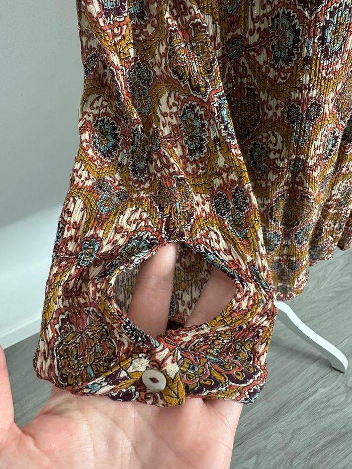 Blouse en soie Paisley marron et dorée Maison 123 T44 XXL - photo numéro 7