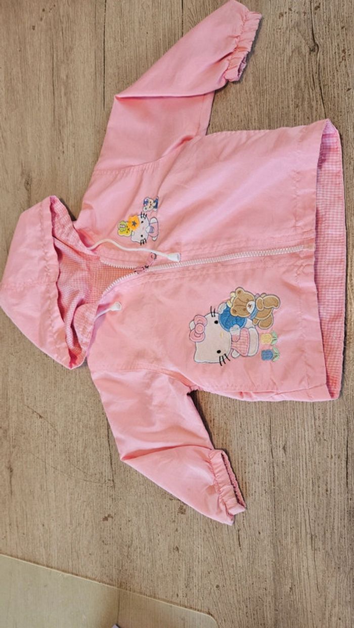 Veste à capuche réversible rose / rose à carreaux blancs, Hello Kitty, 4 ans - photo numéro 3