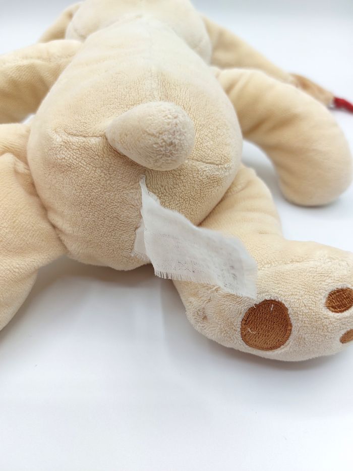 Ancien doudou peluche lapin Bastien NICOTOY beige marron rouge bordeaux 25 cm - photo numéro 6