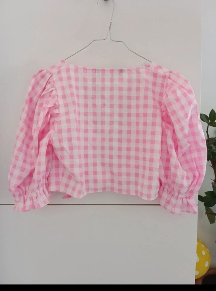 Top à nouer Zara à carreaux rose taille L - photo numéro 2
