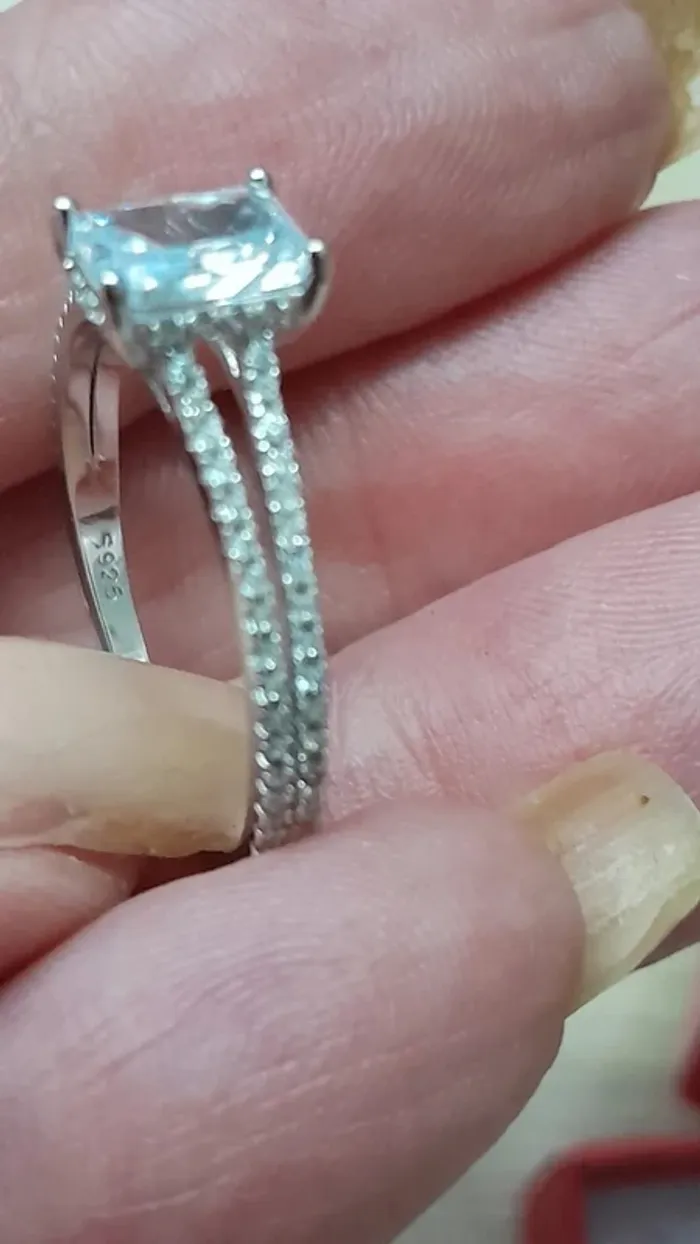 Bague avec strass, pierre transparente, argent 925, taille 60 - photo numéro 7