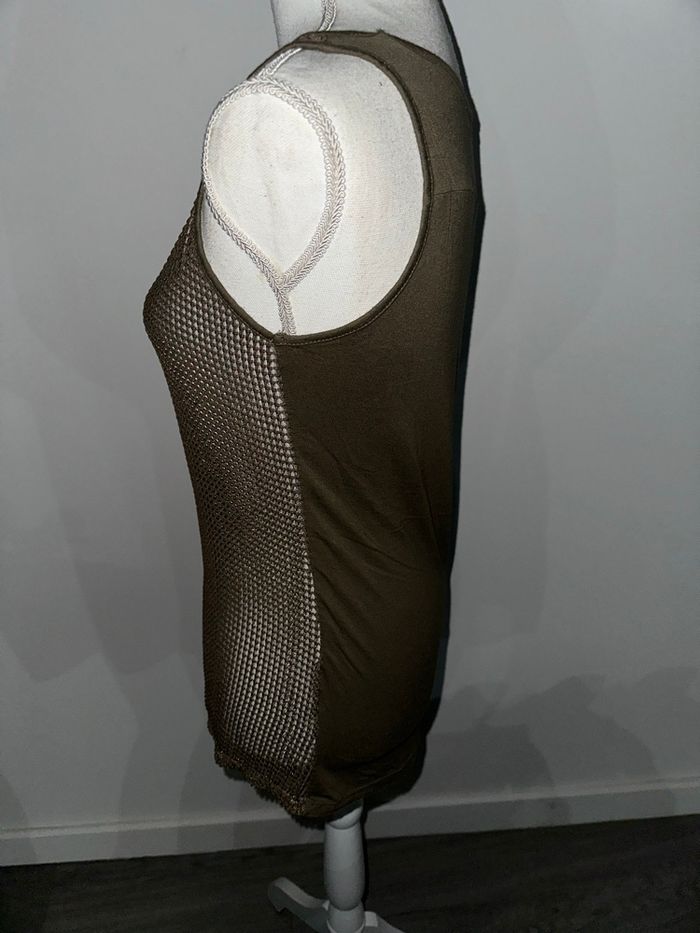 Débardeur filet maille transparent kaki marron Y2K T38 M - photo numéro 3