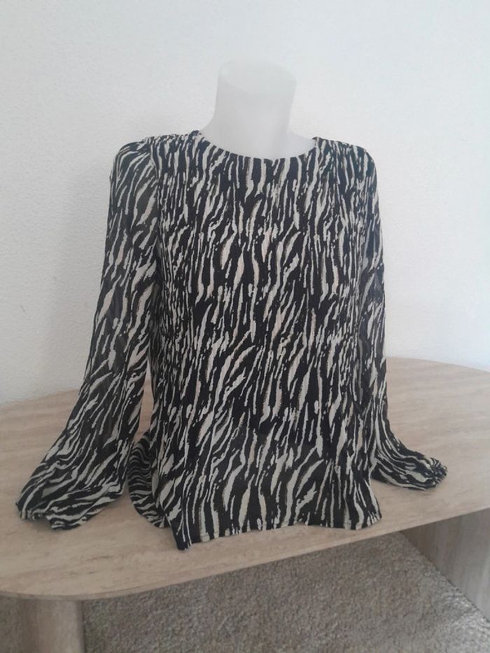 Blouse manches longues transparente💫zébré noire doré 💫Beaucoup store 💫Taille 38-M