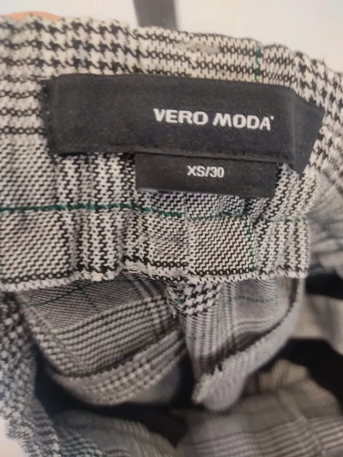 Pantalon Vero Moda XS tartan avec bandes turquoises sur le côté - ceinture élastique - photo numéro 7