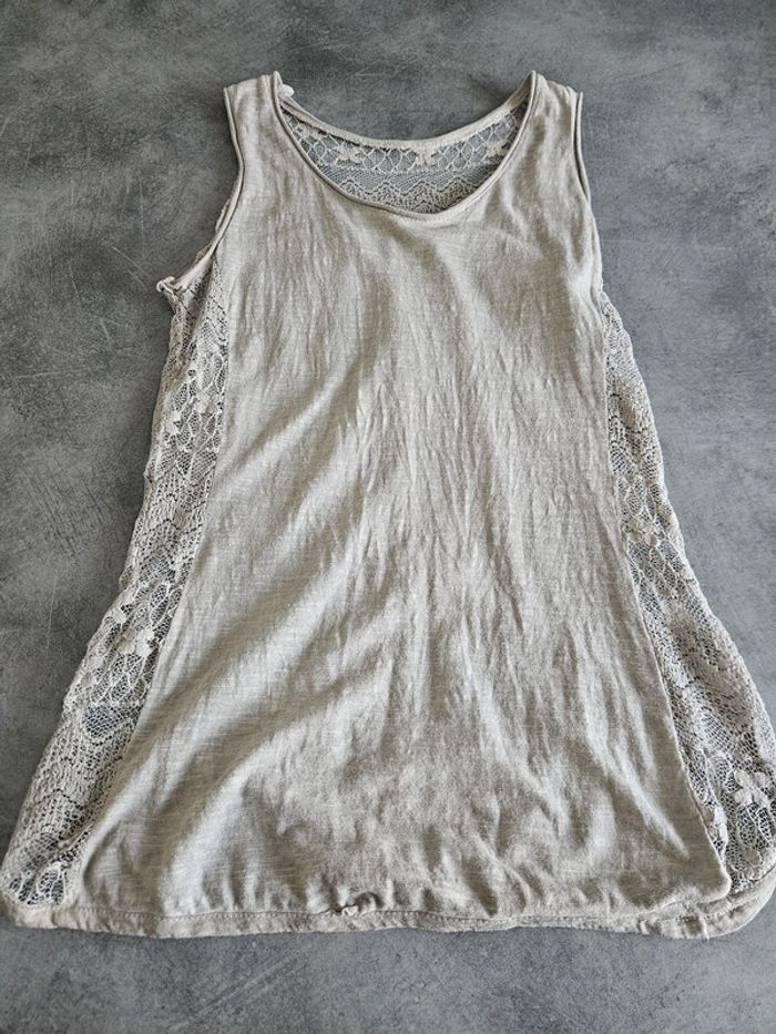 Débardeur léger en dentelle femme - Taille 36 / S - Beige gris - photo numéro 3