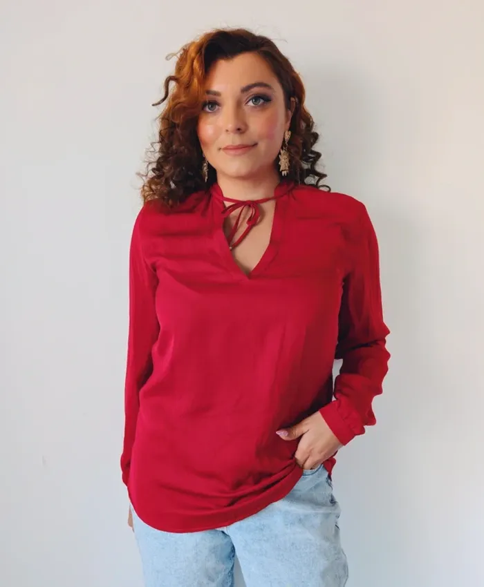 Blouse fluide à manches longues rouge classique chic esprit taille 36 - photo numéro 5