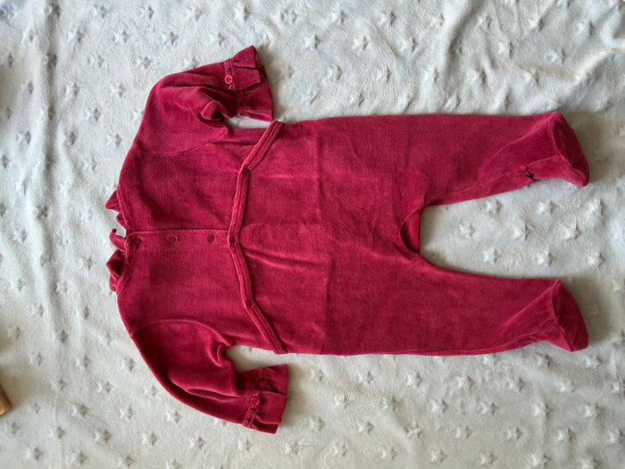 pyjama grenouillère en velours couleur prune 3 mois du pareil au même broderies devant - photo numéro 9
