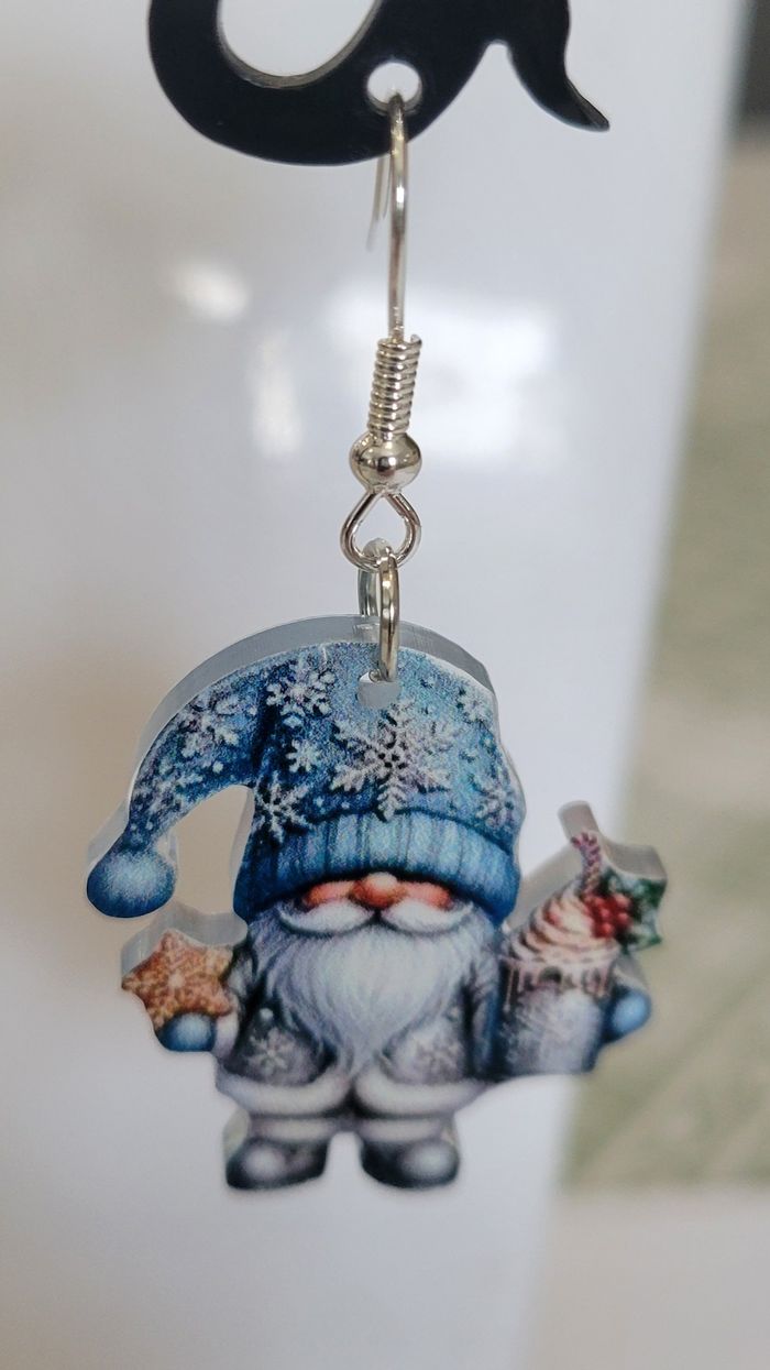 BOUCLES D'OREILLES GNOMES BLEU NOEL ! NEUVE ! - photo numéro 2