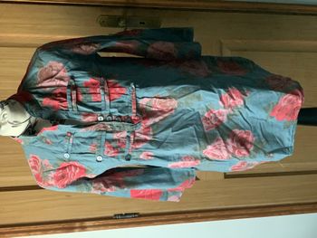Blouse tunique bleu/gris fleuri rose taille 38/40