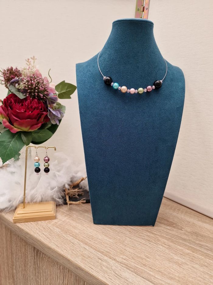 Parure Bijoux Acier Grosses Perles Multicolore - photo numéro 2