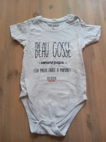 Body blanc Petit Boucan 12/18 mois  "Beau gosse comme papa"