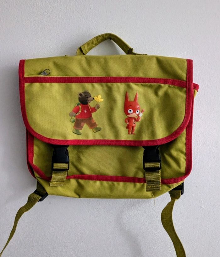 Cartable vert Samsam et petit ours brun