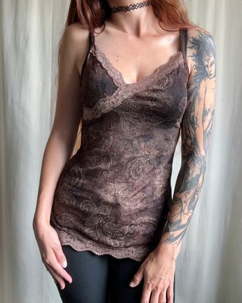 Débardeur mesh dentelle pailleté tie dye Fairygrunge Witchy vintage 90s - Taille S