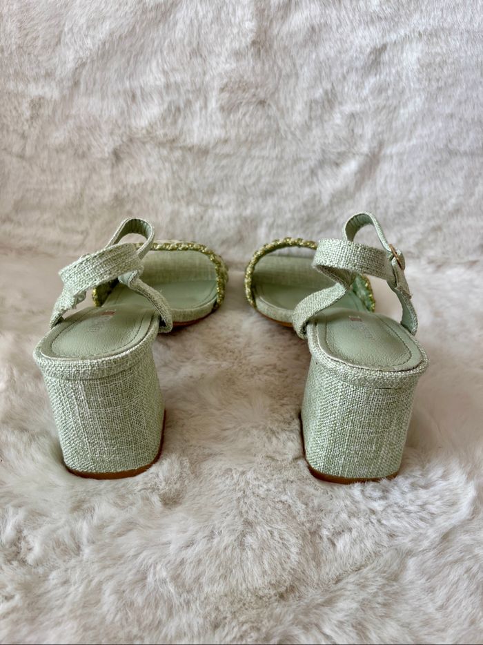 Sandales vert d'eau et dorées pointure 37, talons 7 cm - photo numéro 5