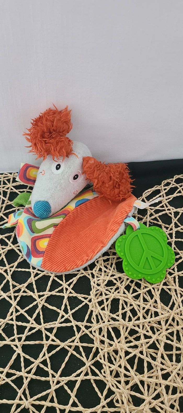 Doudou plat chien orange gris bleu multicolore Antoine EBULOBO - photo numéro 2