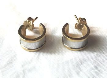 Boucles Oreilles Larges Demi Cercle Bande Argentée Centre Bijoux Dorés Fantaisies Femmes