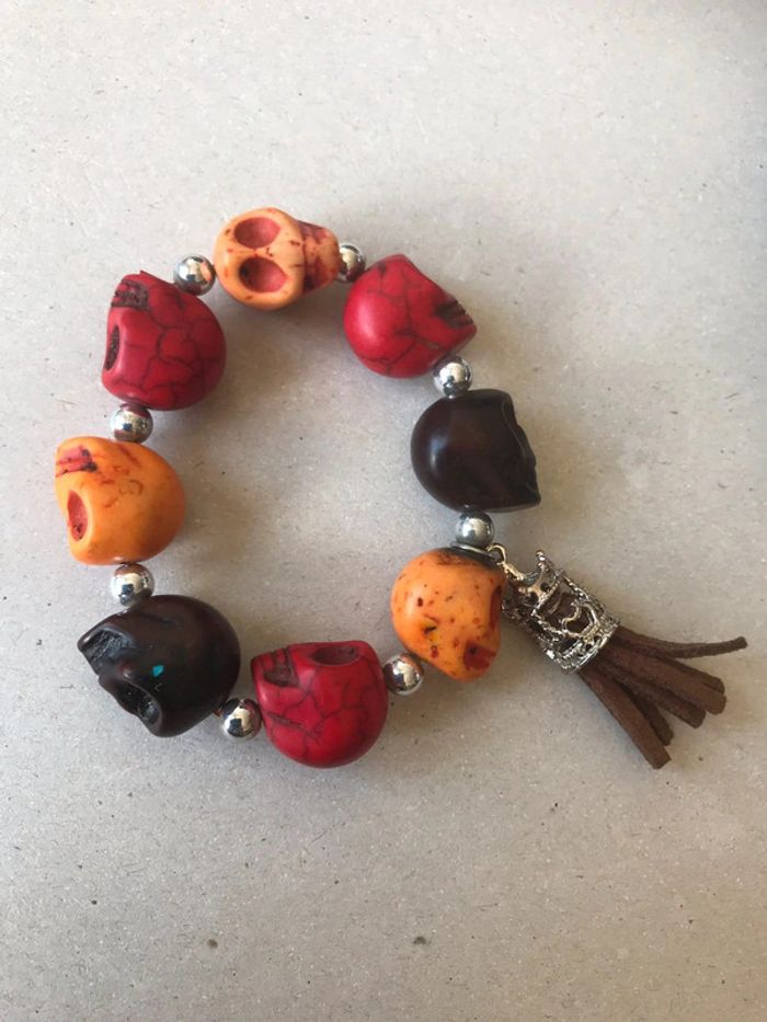 bracelet t’as vu la vierge tete de mort marron rouge orange