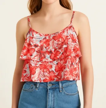 Crop Top Fleuri à Volants – Taille S (Jennyfer) - très bon état