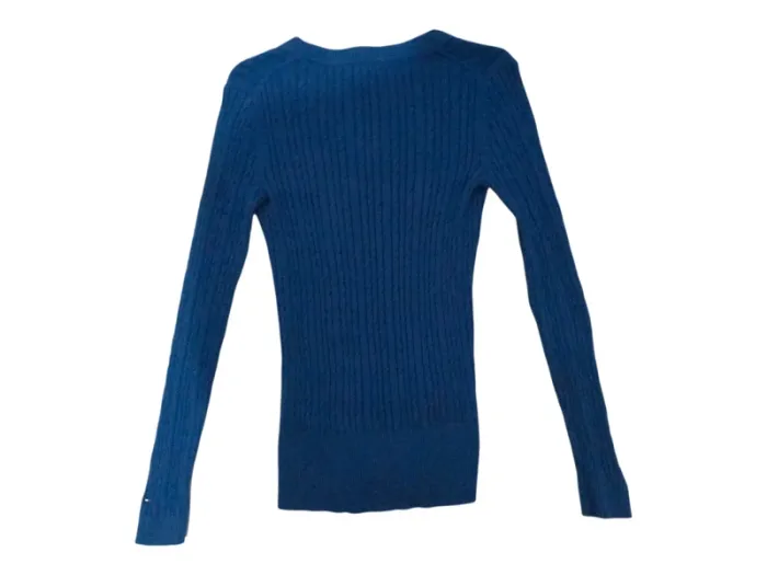 Pull torsadé Tommy Hilfiger Femme Bleu Col V - photo numéro 4