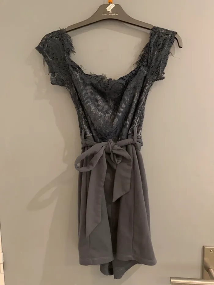 Combi short gris avec dentelles - photo numéro 4