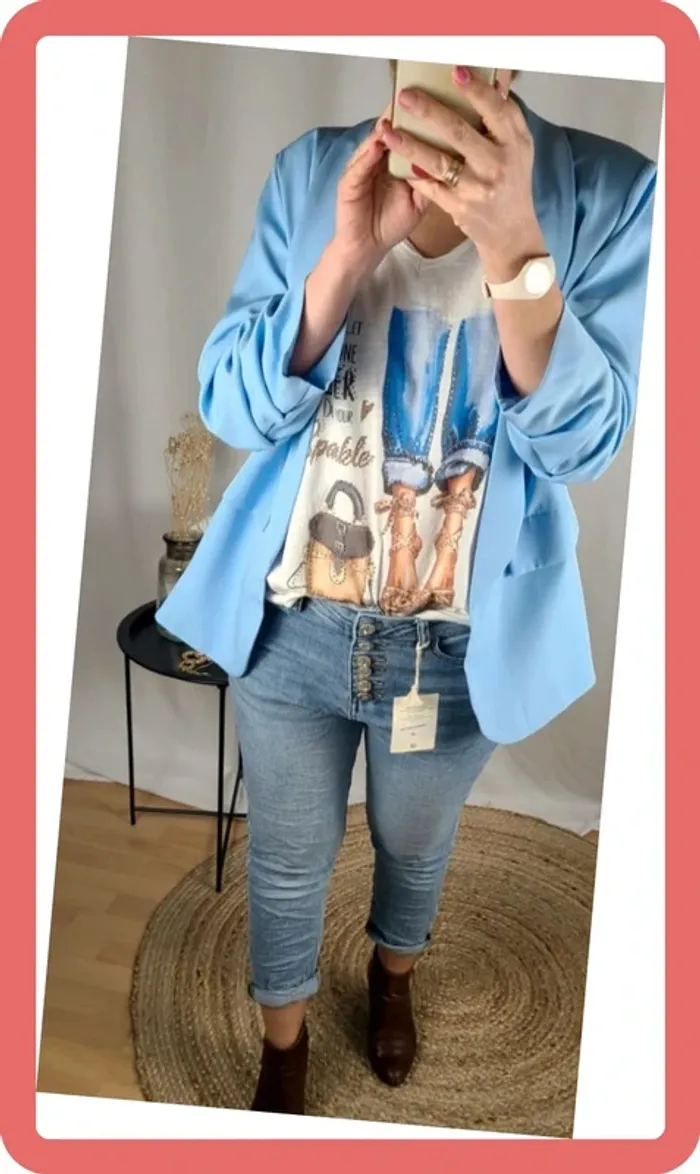 T-Shirt Strass Talons 👠- Taille Unique - Neuf - Bleu - photo numéro 6