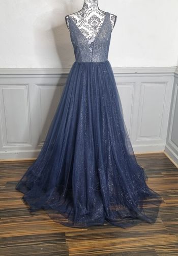 robe de soirée longue tulle pailleté bleu marine taille 38