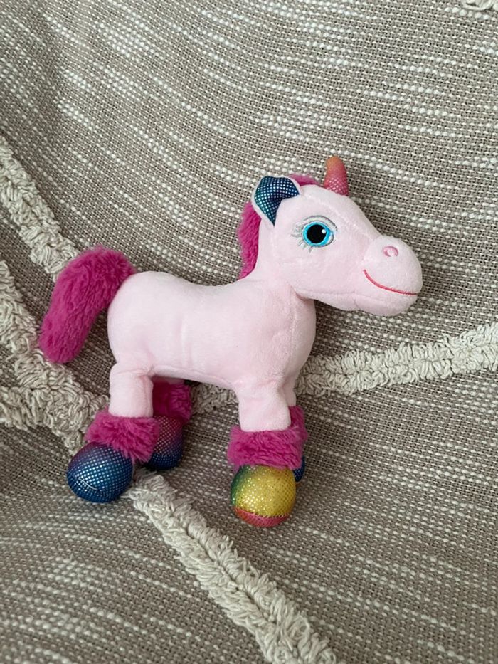 Peluche doudou 23cm gipsy licabella licorne rose et bleu très bon état - photo numéro 2