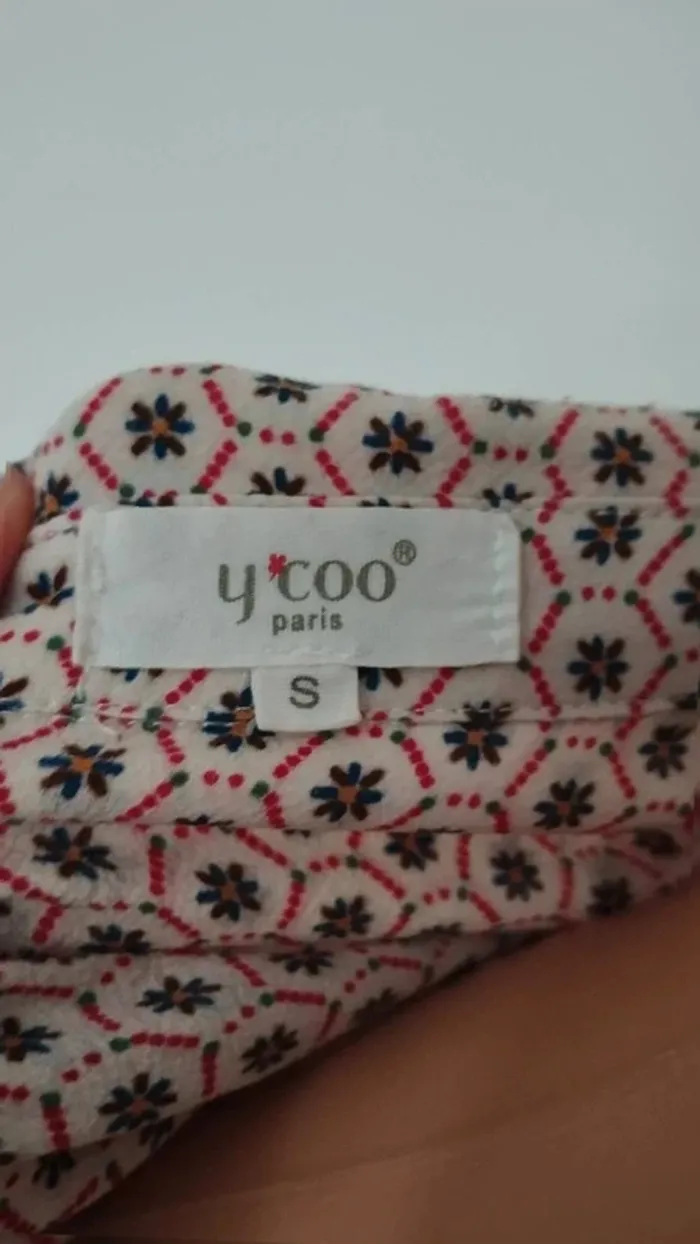 Blouse chemise beige avec motifs fleurs taille s femme - photo numéro 2