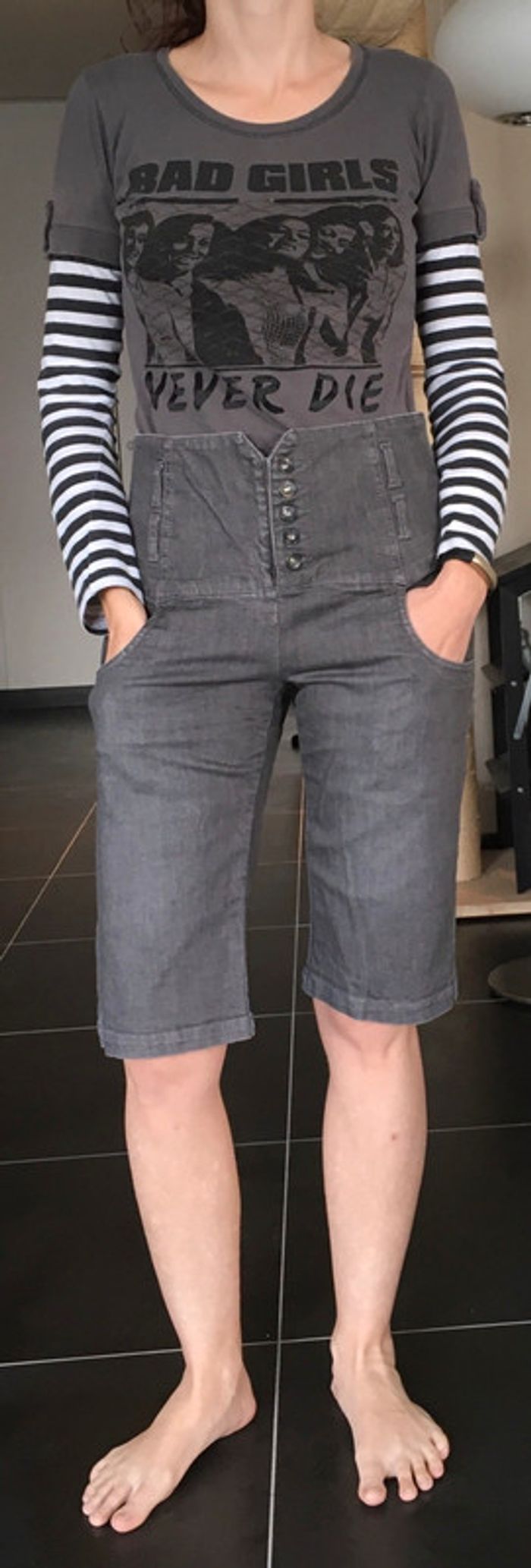 Pantacourt taille haute Vero Moda taille 38 gris - photo numéro 4