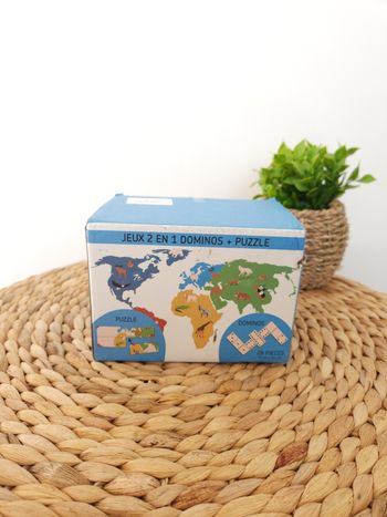 Jeux 2 en 1 Dominos / Puzzle Carte du monde Animaux