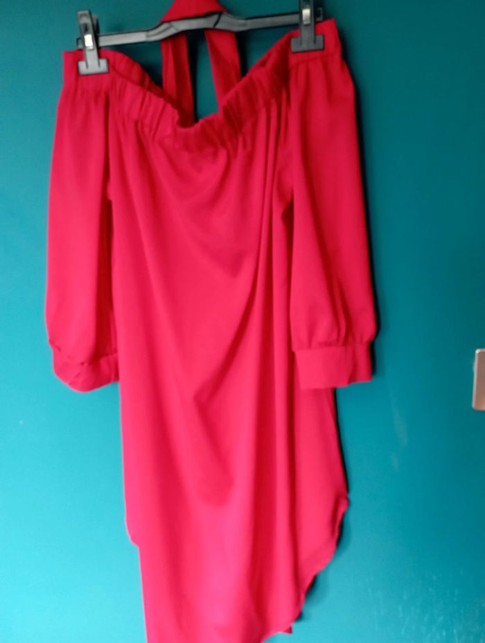 Robe d'été encolure bateau rouge cerise