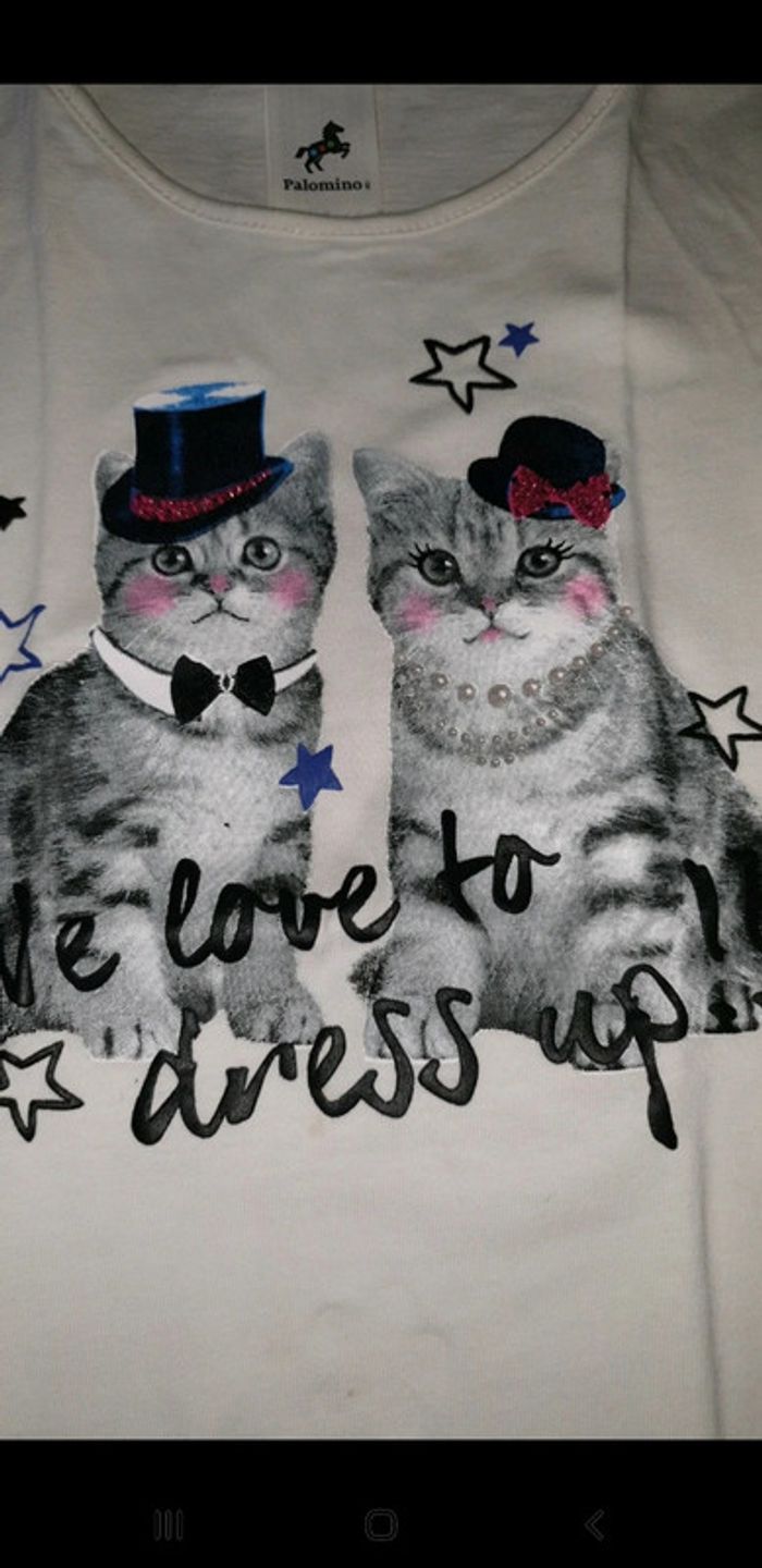 T-shirt fille blanc avec chats 6 ans - photo numéro 2