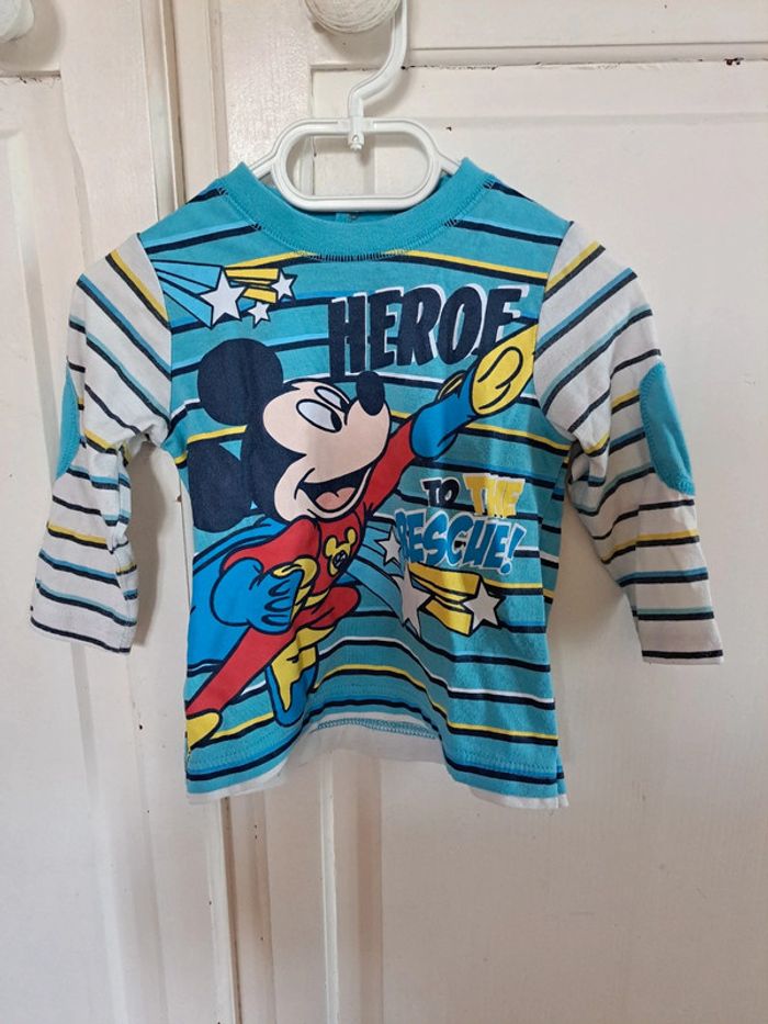 Tee-shirt manche longue mickey bleu clair 24 mois disney