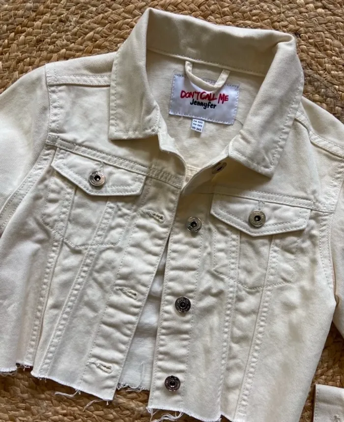 🤍 Veste blouson femme ado fille jeans denim court blanc crème Jennyfer Taille XXXS 🤍 - photo numéro 4