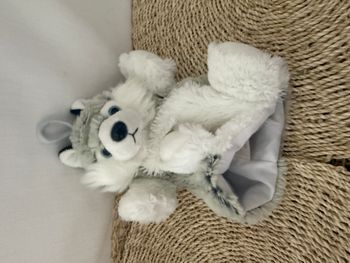 Doudou peluche Marionnette Chien Loup Husky Blanc Gris Chiné RODADOU