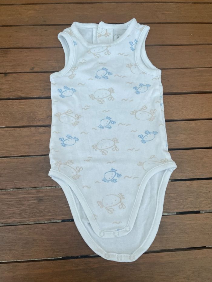 Lot 3 bodies bébé sans manches – bleu, blanc & motifs marins – 12 mois - photo numéro 2