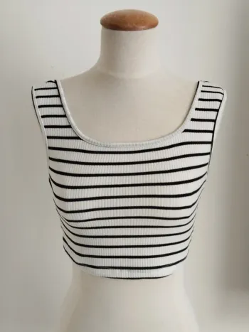 Crop top blanc marinière noir Shein taille 36