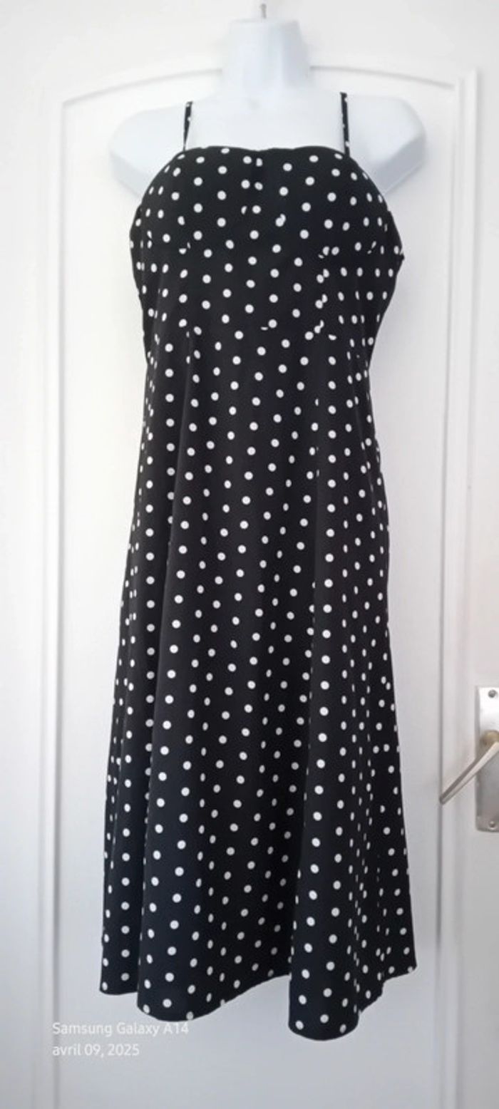 Robe longue fluide fines bretelles à pois avec fente noir femme M shein - photo numéro 4