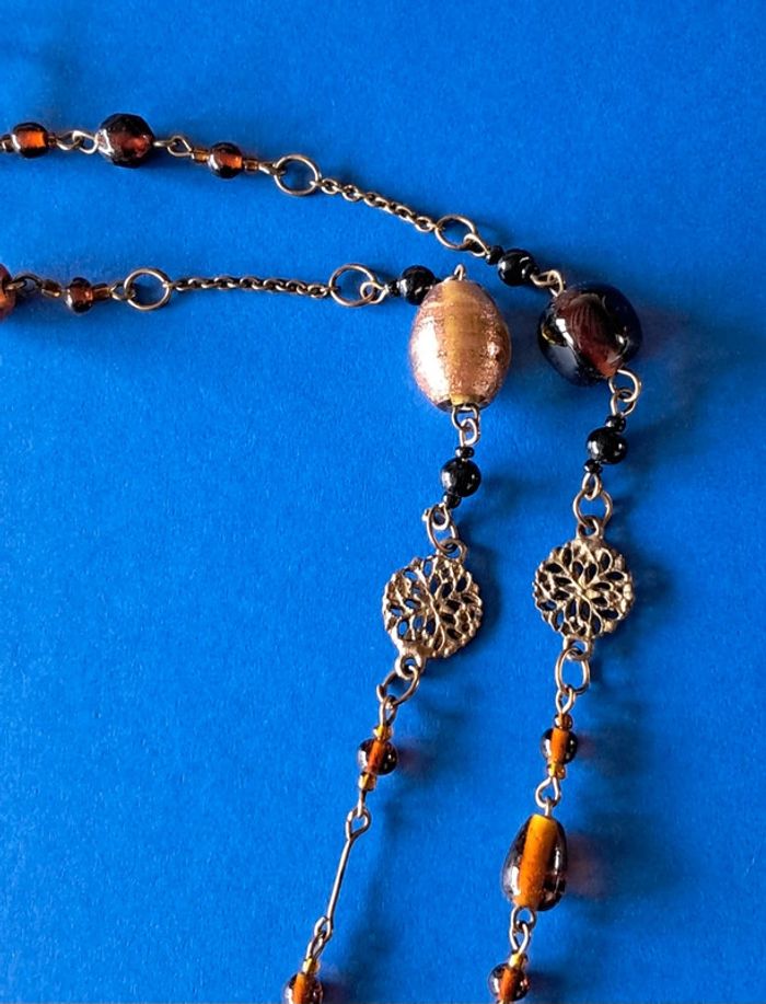 Collier long NEUF chaîne et breloques couleur bronze et doré - photo numéro 7