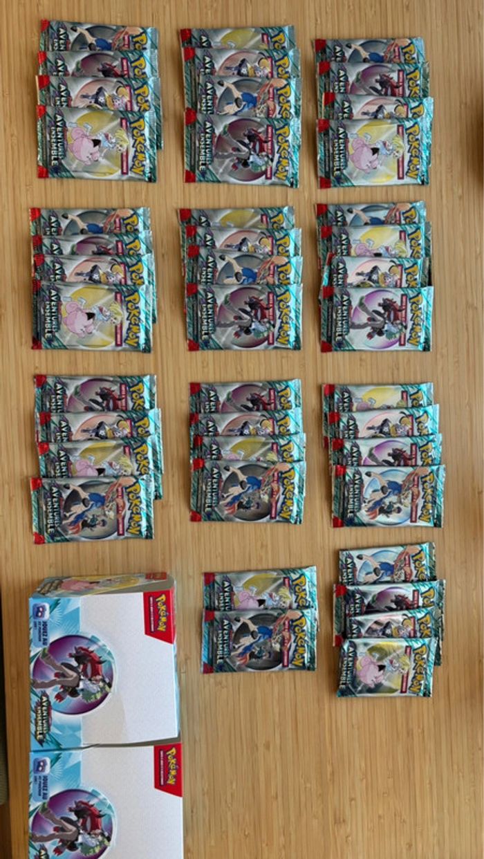 Lot de 10 arstet boosters Pokemon ev9 aventures ensembles (4 illustrations) et 2 displays vide