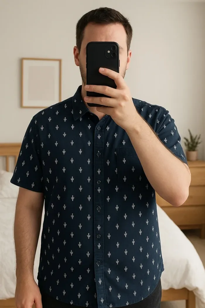Chemise été bleu motif cactus 100% coton Kiabi Taille XXL
