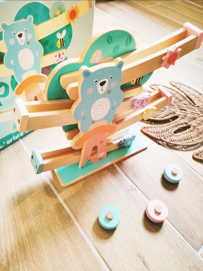 🐻 Toboggan/descendeur rampe circuit ourson avec 3 rouleaux en bois NEUF - photo numéro 2