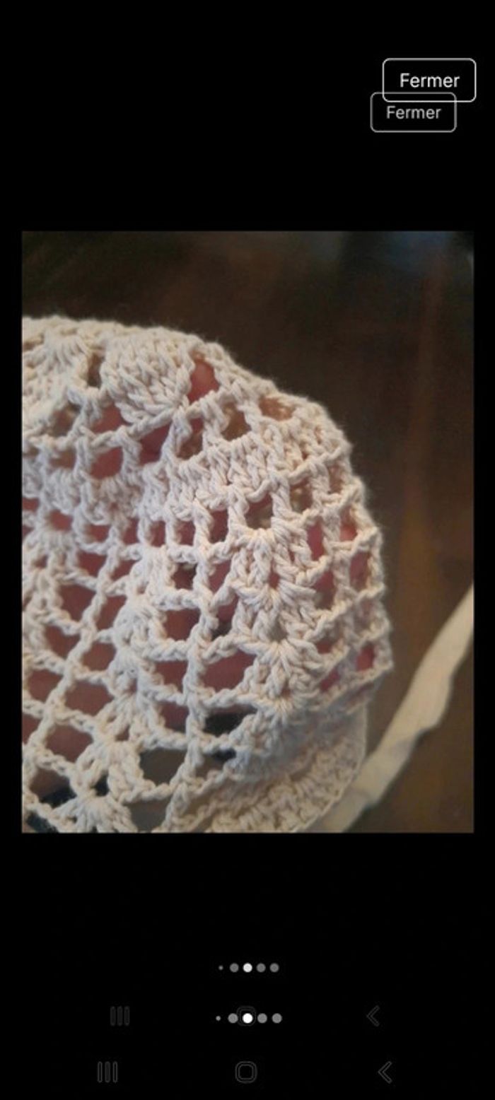 Joli Chapeau beige tricoté en coton/lin fait main - photo numéro 17