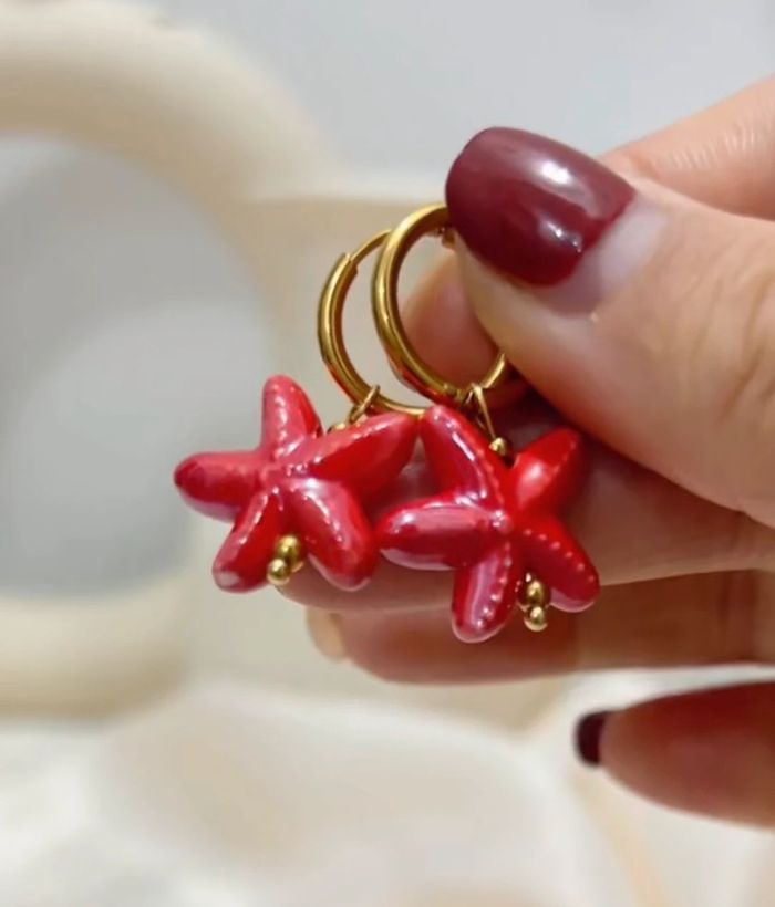 Boucles d’oreilles rouges – Acier inoxydable & céramique – Neuves