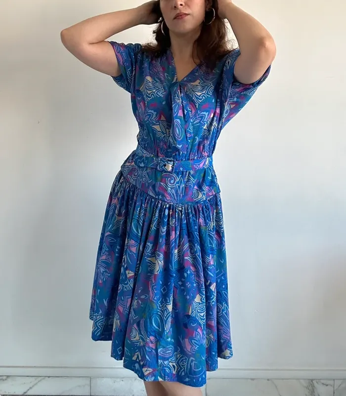 Robe vintage bleue à motifs années 70 taille S à M - photo numéro 12