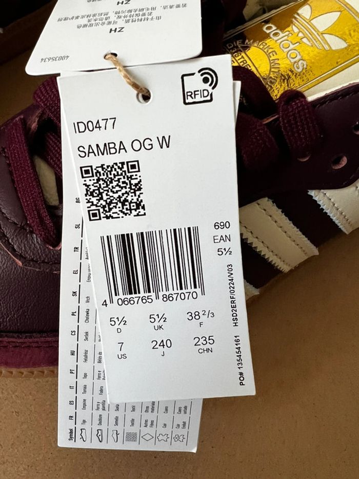 Adidas Samba Maroon Gold Metallic - 38,5 - photo numéro 7