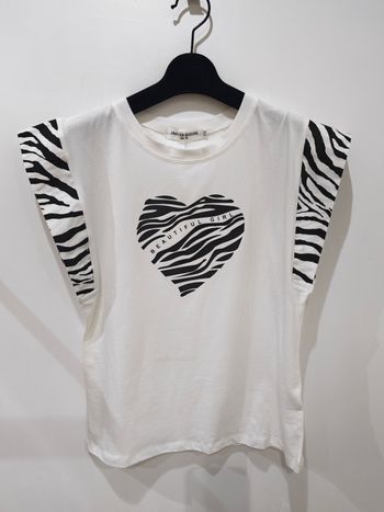 T-shirt blanc Coeur Zèbre &Épaulettes marquée