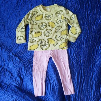 🌸 Ensemble pull jaune citron et legging rose taille 18 mois