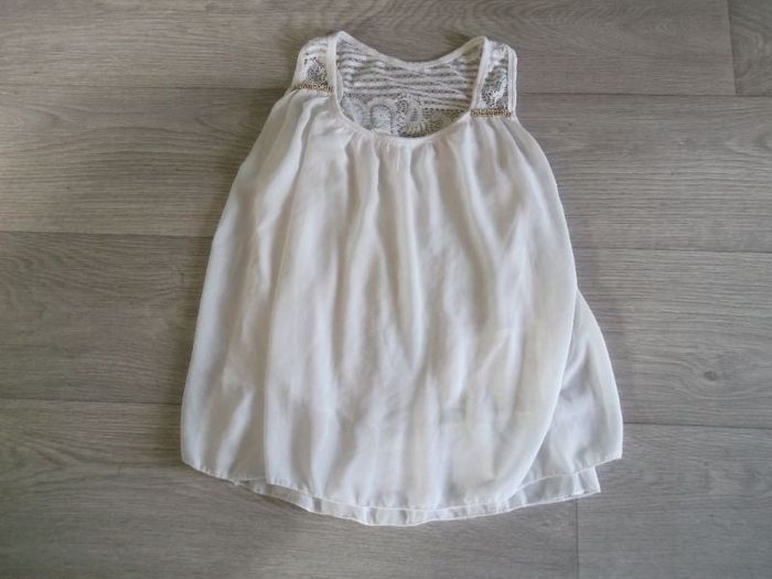 Top voile blanc doublé dentelle strass taille S TBE