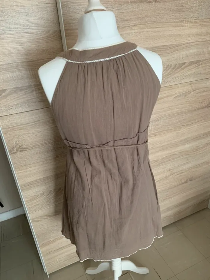 Robe tunique marron col rond perles - photo numéro 4